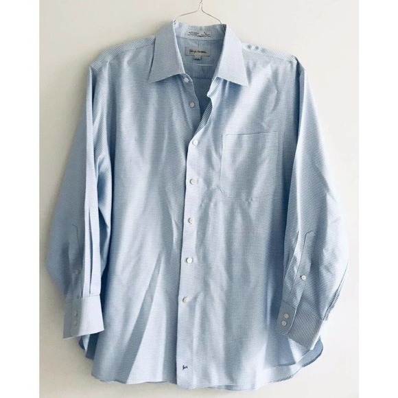 John W Nordstrom | Mens Size 17 - 33 Blue Button Up Collar Shirt Check Cuff - Picture 1 of 12